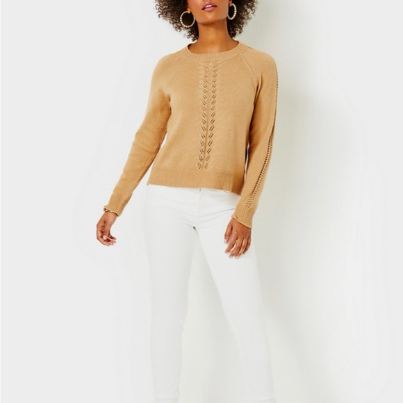 Lilly Pulitzer Camel Crew Neck Cotton blend feminine Sweater Size Small - Picture 5 of 9